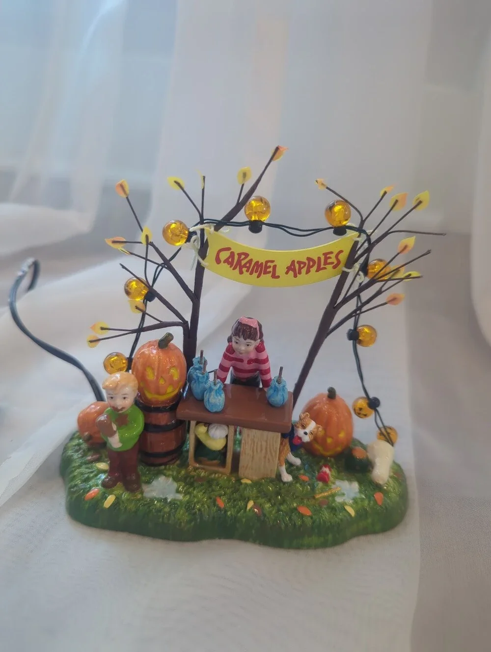 Department 56 Halloween Caramel Apple Stand with Yellow Sign and Orange Accents